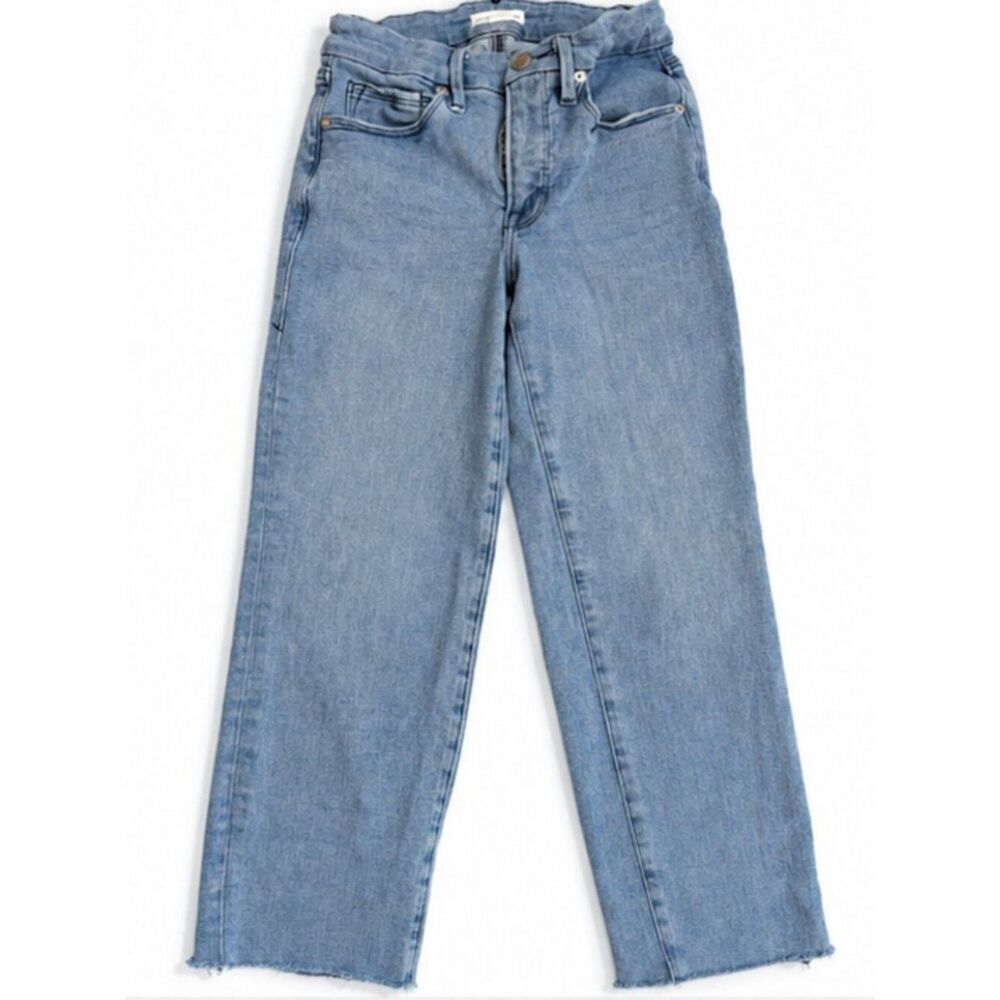 Good American High Rise Straight Jeans Light Wash Raw Hem Size 26